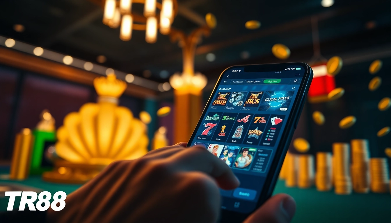 TR88 online gambling platform interface featuring diverse gaming options and a user experience.