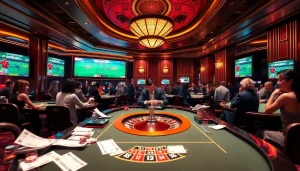 Experience the thrill of แทงบอลโลก with engaging football betting at a luxurious casino setting.