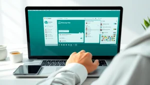 在现代工作区的笔记本电脑上展示的 WhatsApp网页版功能亮点。