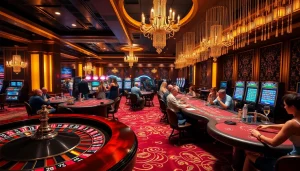 Excited gamblers enjoying high-stakes games at a luxurious casino, featuring nohu-inspired sophistication.