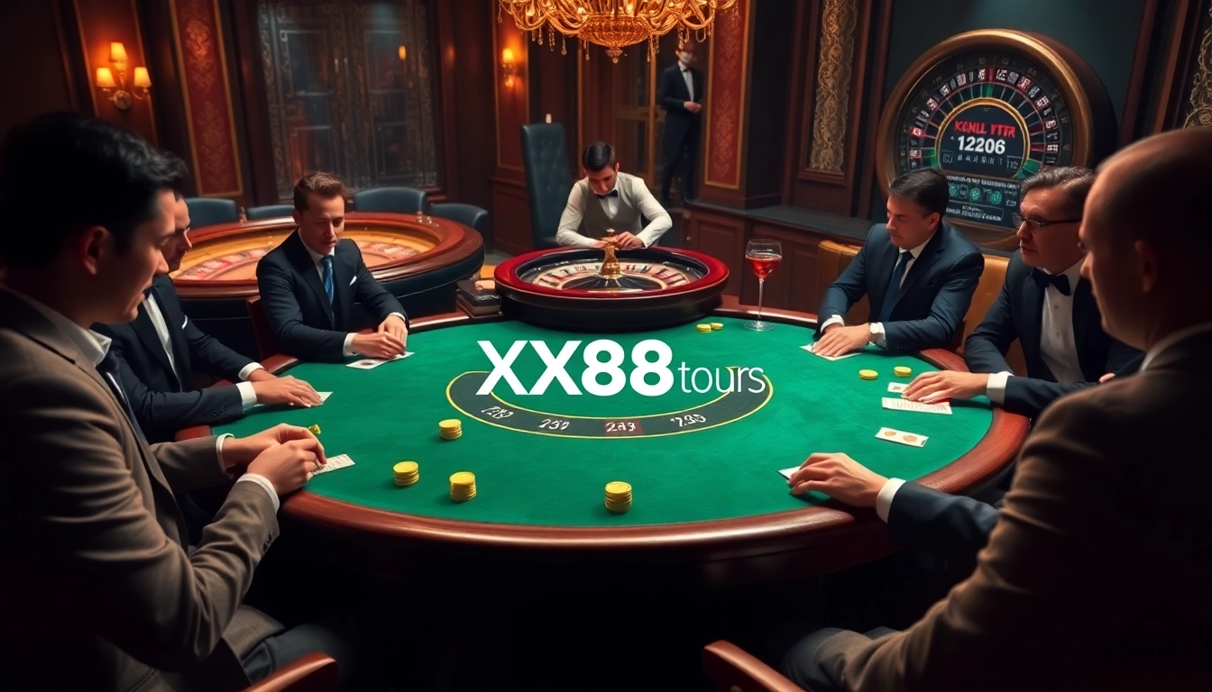 Experience the excitement of a lively casino game at X88.tours with poker action and luxury ambiance.