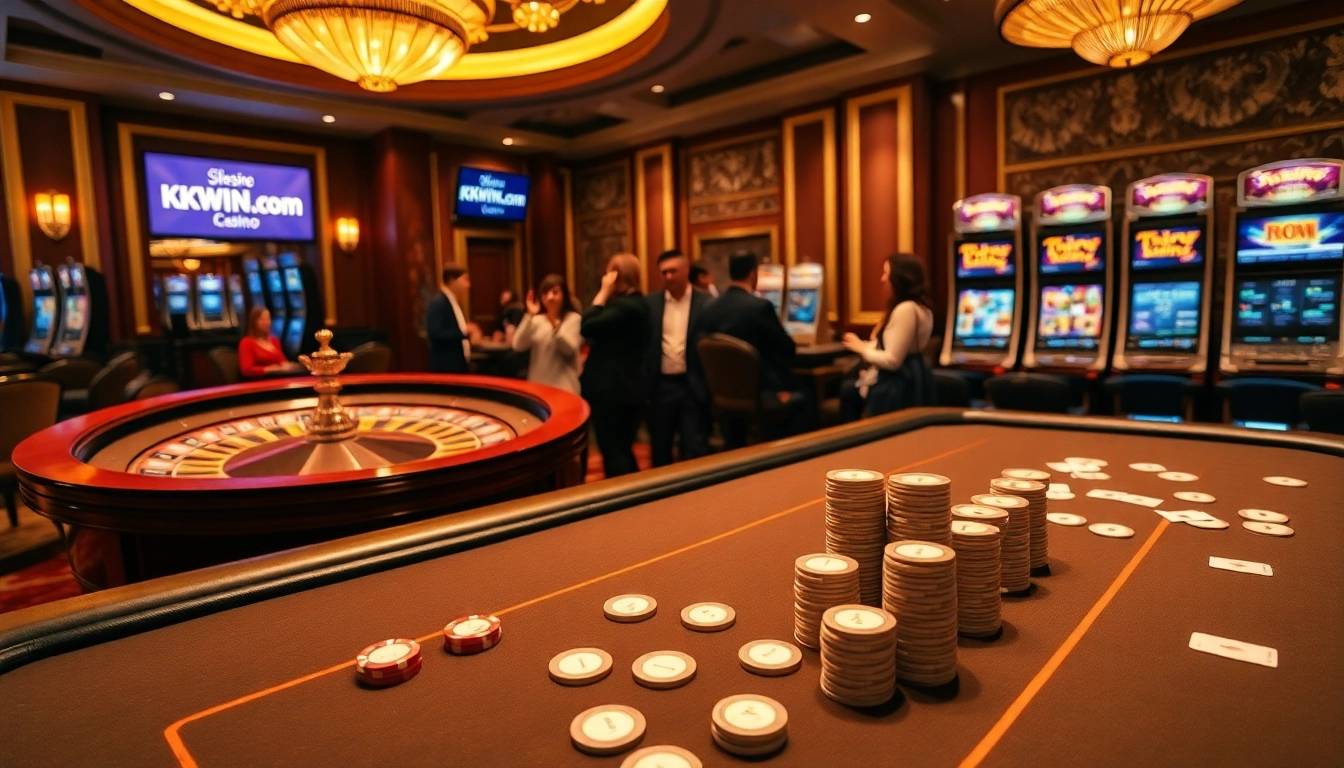 Play poker at KKWIN com with exciting chips and cards spread on a luxurious table.