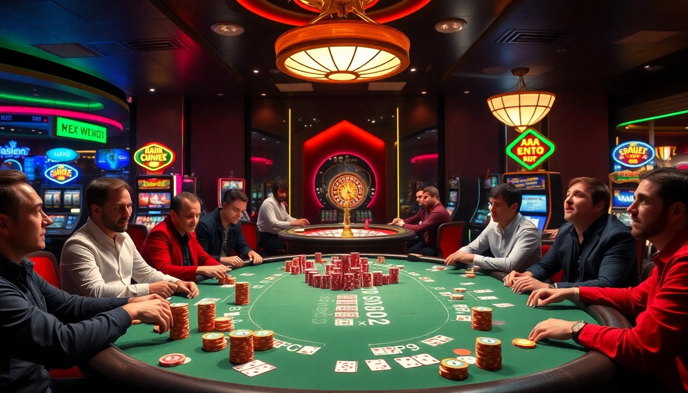 Experience the excitement of k9k9 gaming at a vibrant poker table surrounded by eager players.