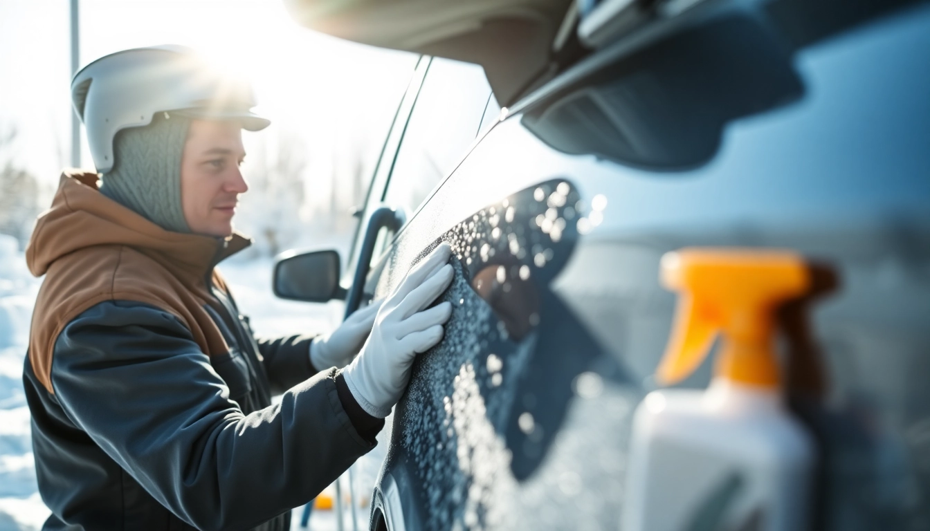 Winter car protection Chattanooga service showcasing detailed care in snowy conditions.