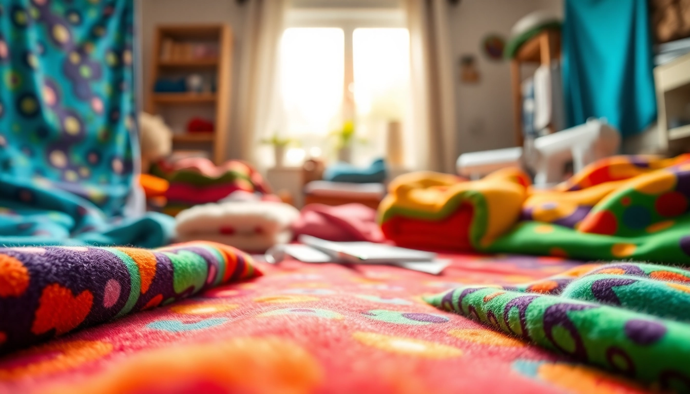 Fleece prints met kleurrijke ontwerpen op stoffen, perfect voor veelzijdige toepassingen.