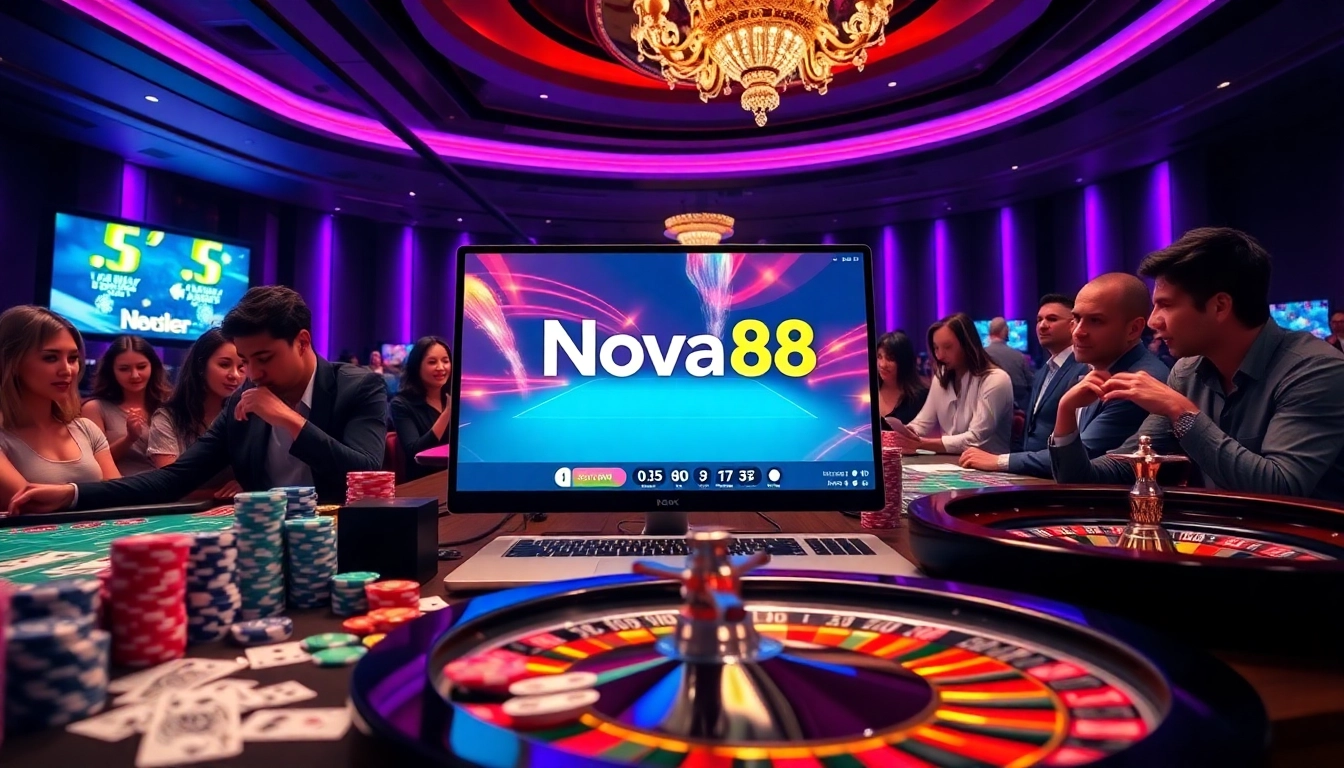 Exciting gaming experience at nova88 with poker chips and roulette wheel in vibrant casino atmosphere.