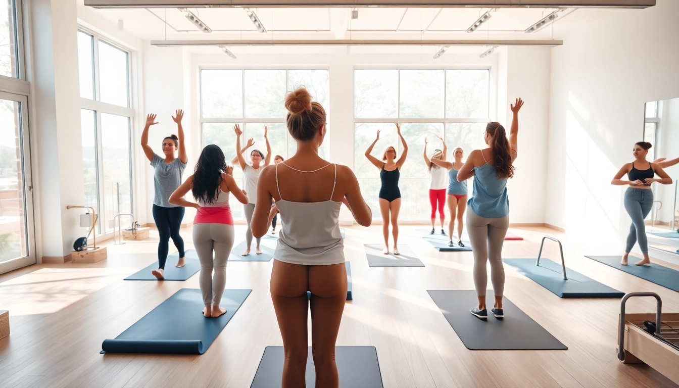 ウェルネスとコミュニティのための ピラティス おすすめ を促進する、モダンなスタジオのダイナミックなピラティスクラス。