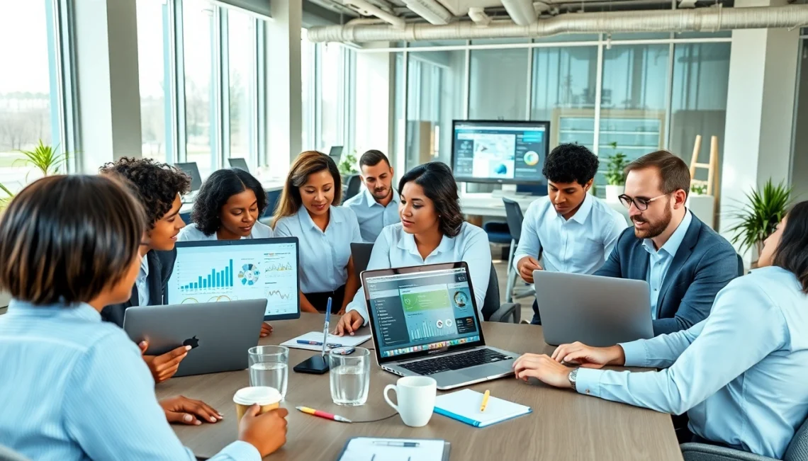 在现代办公室中，创新专业人士使用WPS技术协作。