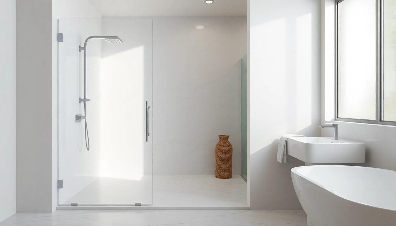 Stylish glass shower doors in a modern bathroom with elegant design features.