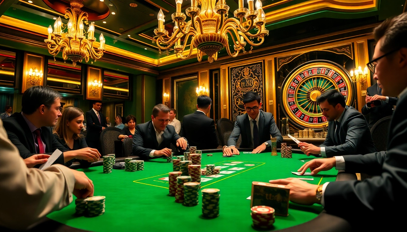 Intense poker game at a luxury casino featuring tt 88 chips and players in action.