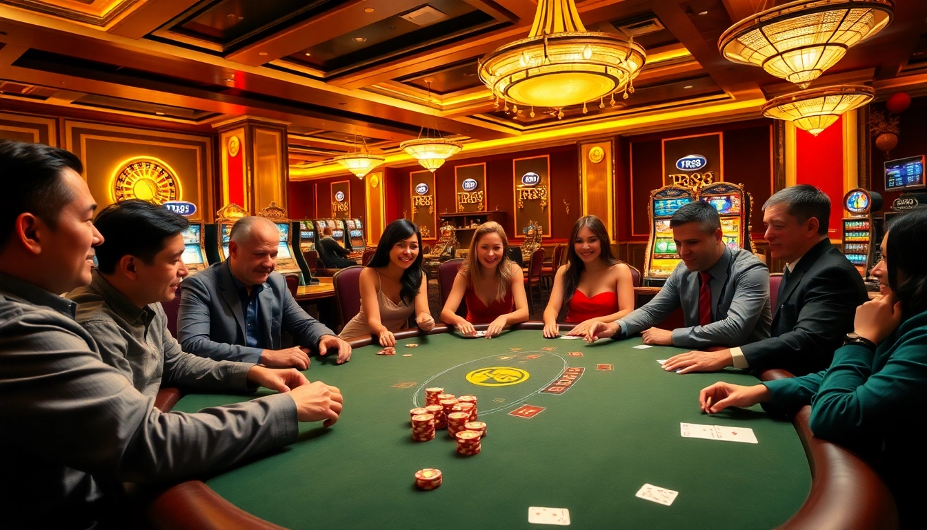 Players enjoying a thrilling game of poker at tr88's luxurious casino.