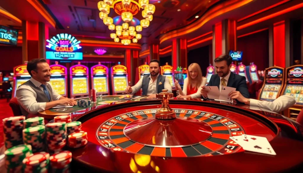 Players engaging in high-stakes play at a luxurious casino table, featuring rikvip elements and vibrant decorations.