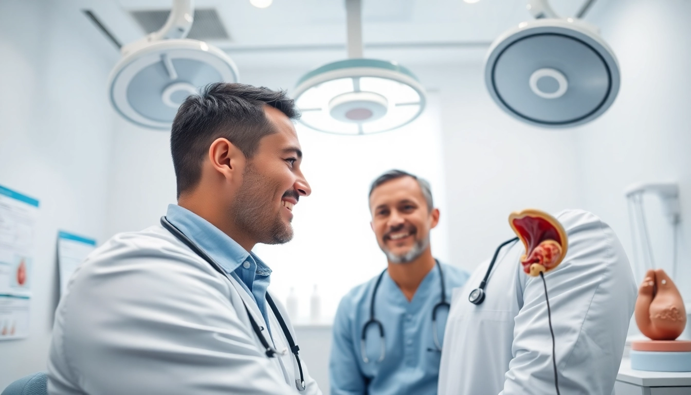 包茎手術 おすすめ の現代的な医療クリニックの診察風景、医療専門家と患者を写す。