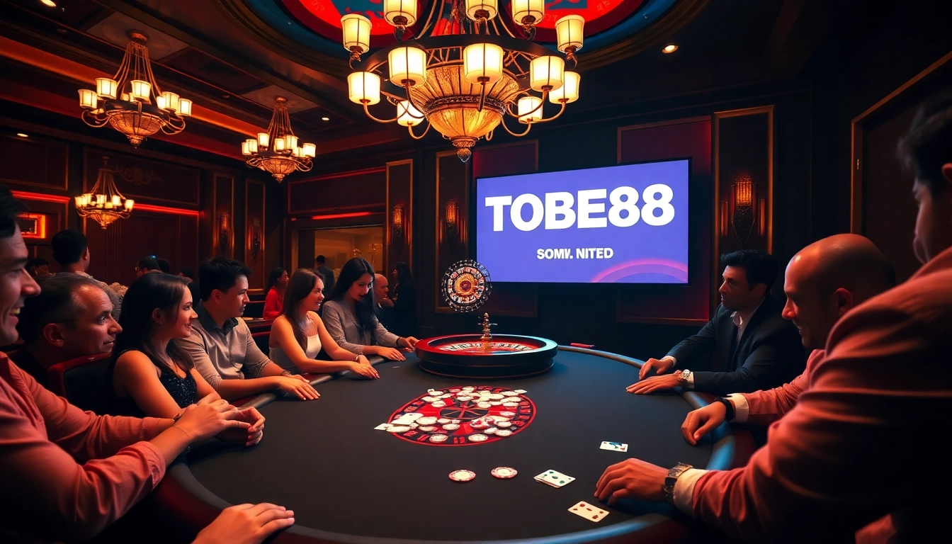 Tobet88 creates excitement at a vibrant poker table with players engaged in high-stakes action.