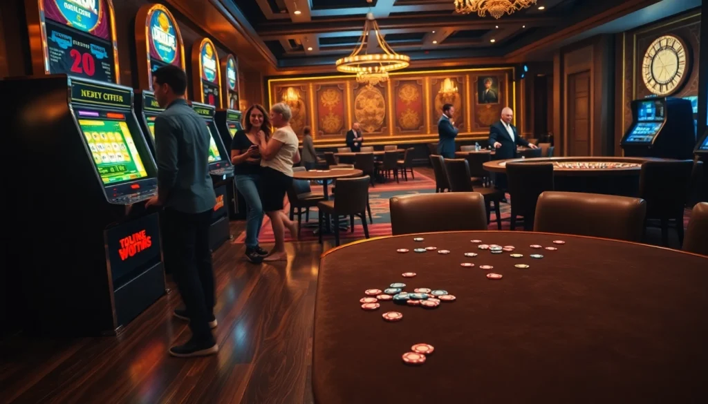 Experience the thrill at an idn slot machine surrounded by lively casino action and vibrant gaming atmosphere.