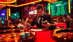 Experience the thrill of MK8 online gambling with vibrant casino elements and high-stakes action.