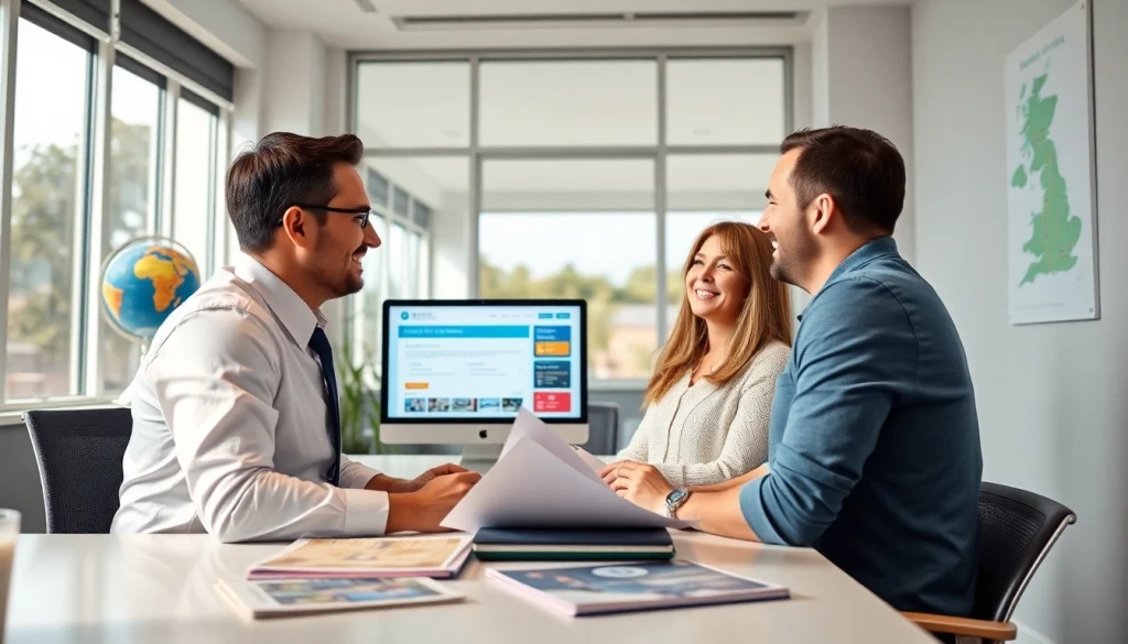 Consultation for a UK visitor visa from Australia in a modern immigration office.