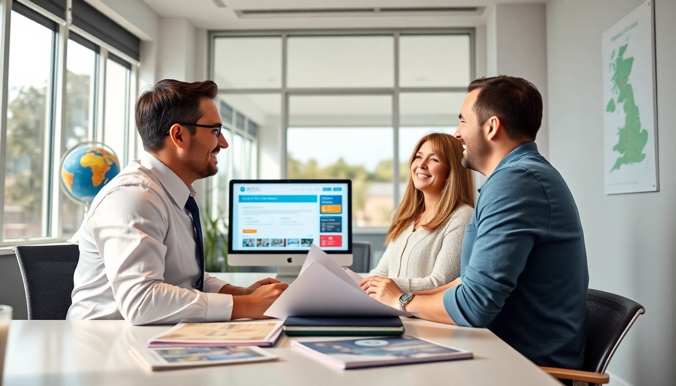 Consultation for a UK visitor visa from Australia in a modern immigration office.