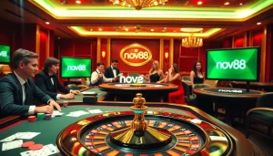Exciting gameplay at nova88 casino featuring poker chips and a roulette wheel.
