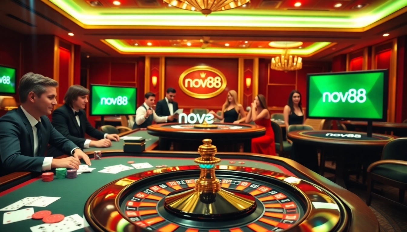 Exciting gameplay at nova88 casino featuring poker chips and a roulette wheel.