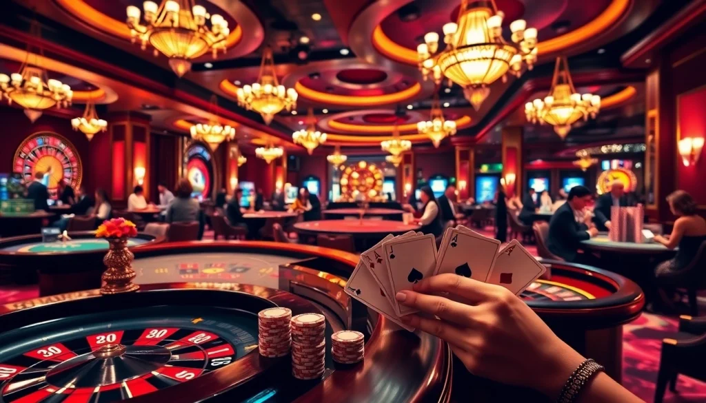 A dynamic casino scene featuring engaging table games and vibrant poker chips at https://8fly886.com/.