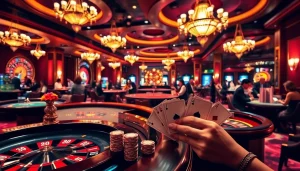 A dynamic casino scene featuring engaging table games and vibrant poker chips at https://8fly886.com/.