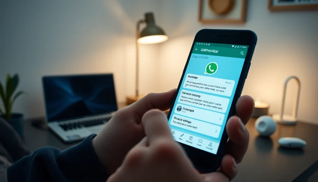 Experience the innovative GB WhatsApp app on a smartphone, showcasing advanced messaging features in a cozy setting.