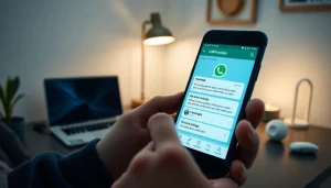 Experience the innovative GB WhatsApp app on a smartphone, showcasing advanced messaging features in a cozy setting.