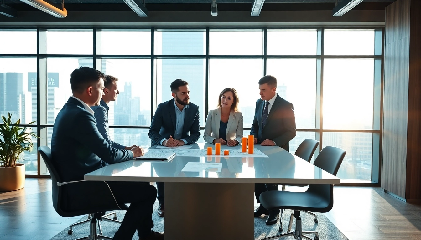 Analyze growth strategy trends with a diverse business team collaborating in a modern office space.