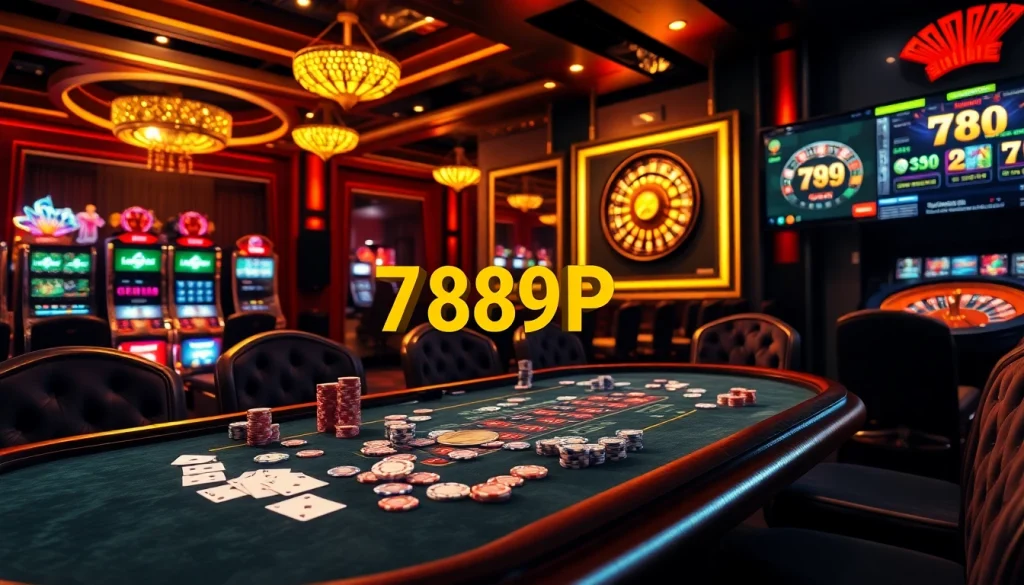 Experience the excitement of 789P at a vibrant casino gaming table with poker chips and cards.