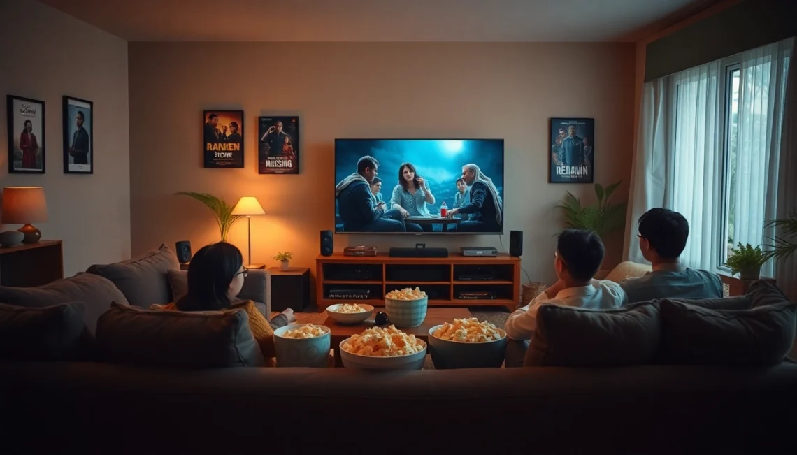 Experience the allure of rebahin film in a cozy living room with family enjoying a movie night.