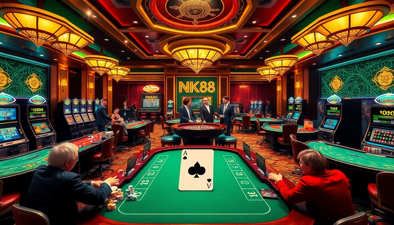 Players enjoy a thrilling NK88 casino experience with vibrant tables and exciting games.