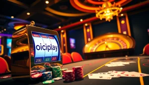 Engage in thrilling gameplay at onicplay, featuring vibrant slot machines and sparkling chips.