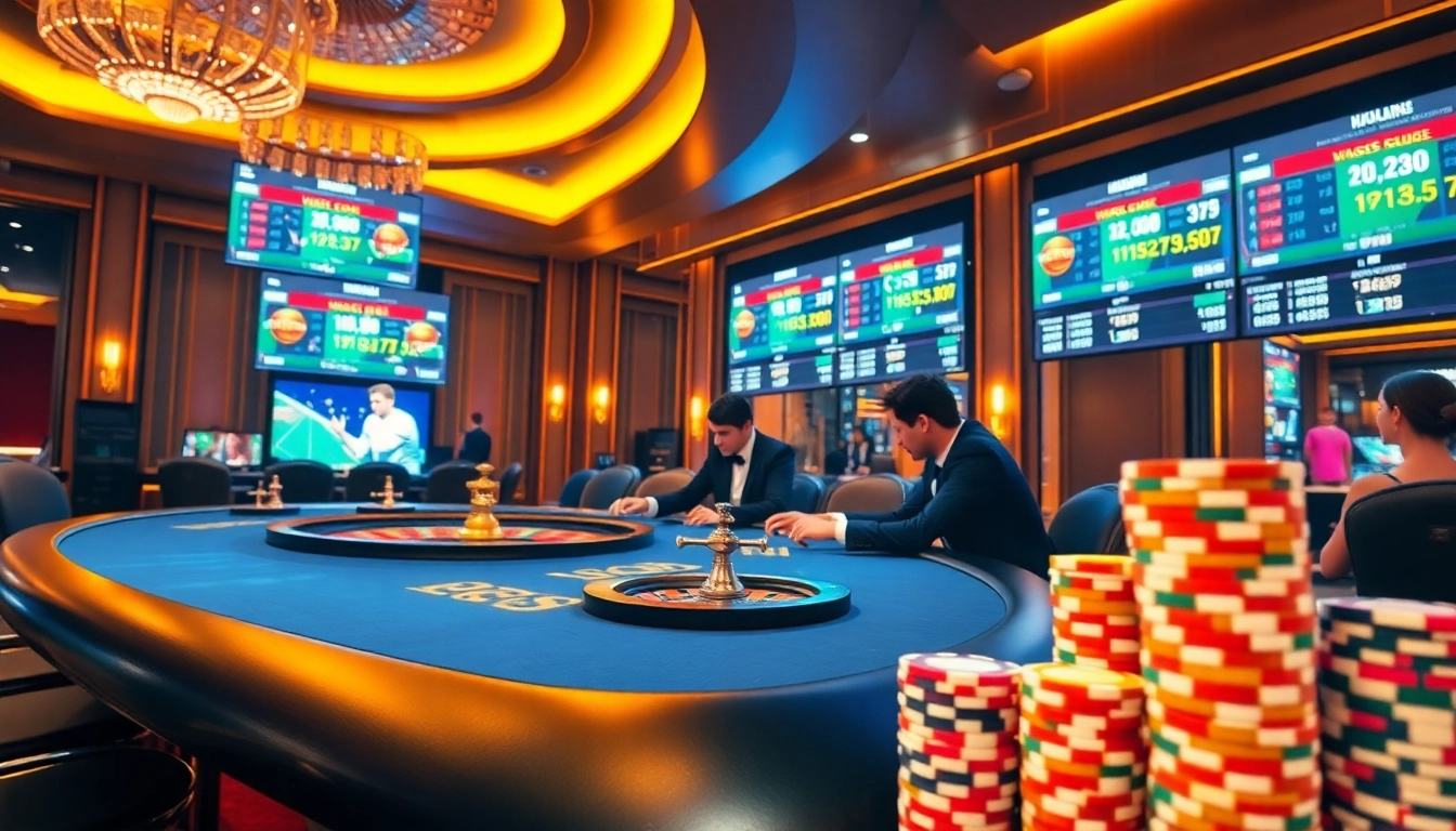 KQBD live betting scene showcasing a high-stakes poker game with vibrant casino elements.
