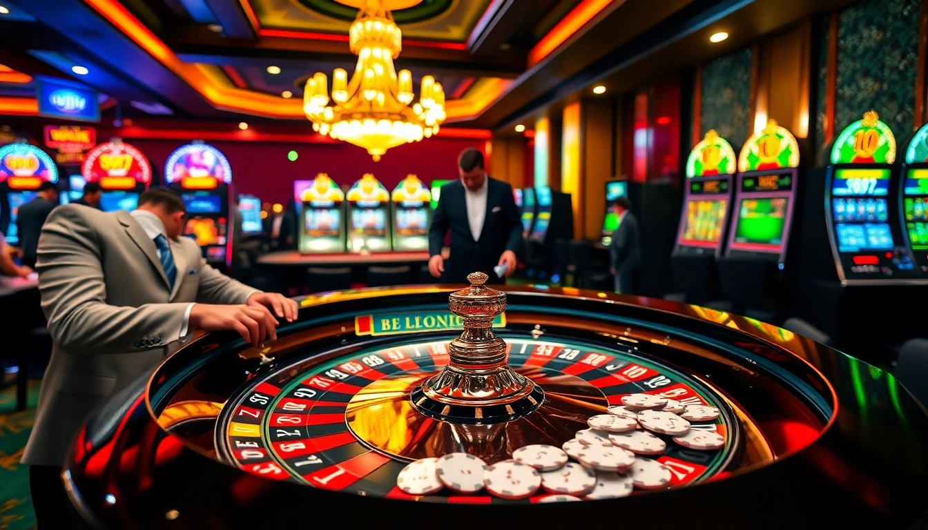 Exciting casino experience showcasing BDJL-themed roulette table action with poker chips and cards.