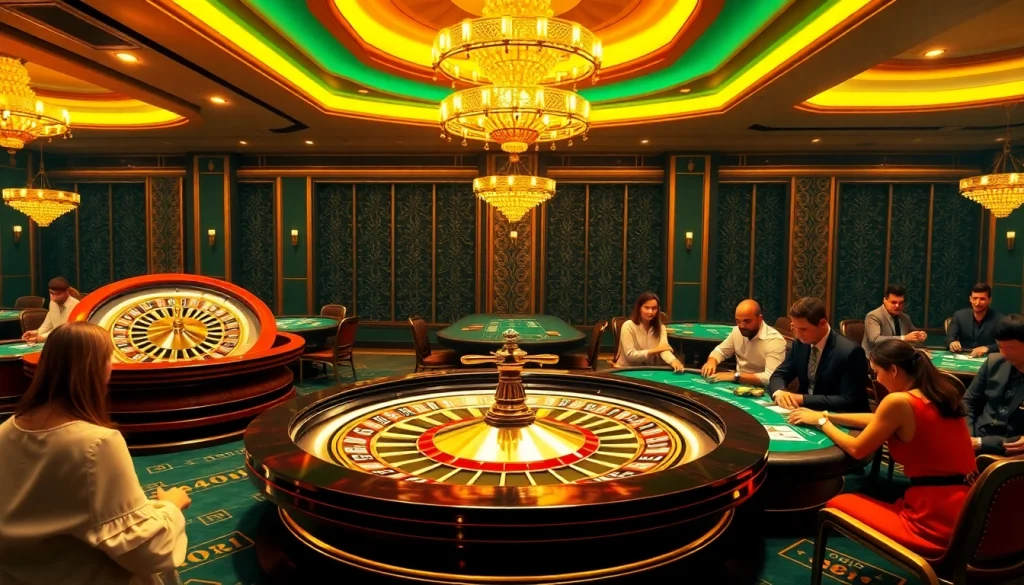 Experience the excitement at Nhà Cái 789P with vibrant casino tables and roulette games.
