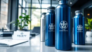 Aukštos kokybės metalinės gertuvės su graviruotais logotipais, puikiai tinkamos įmonių prekės ženklo įvaizdžiui.