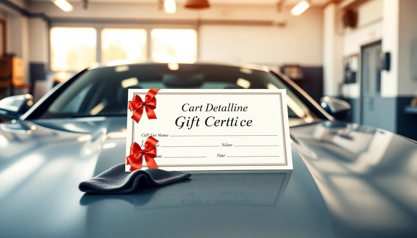 Premium car detailing gift certificate displayed on a polished car, capturing the essence of luxury and service.