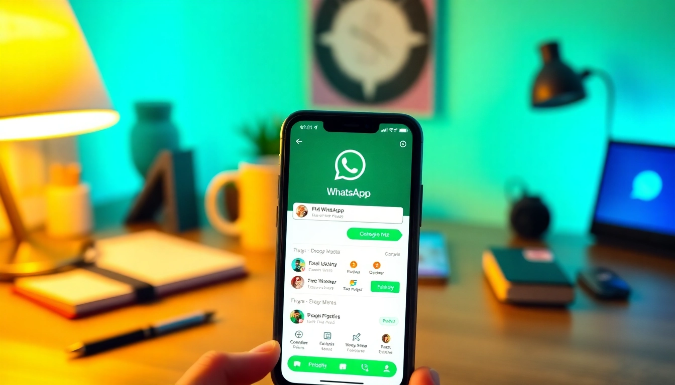 Engaging smartphone display of FM WhatsApp with vibrant hues showing app features