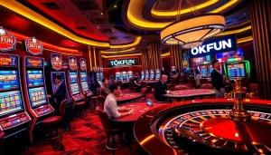 Experience the thrill of gaming at Trang Chủ OKFUN with luxurious slot machines and poker tables.