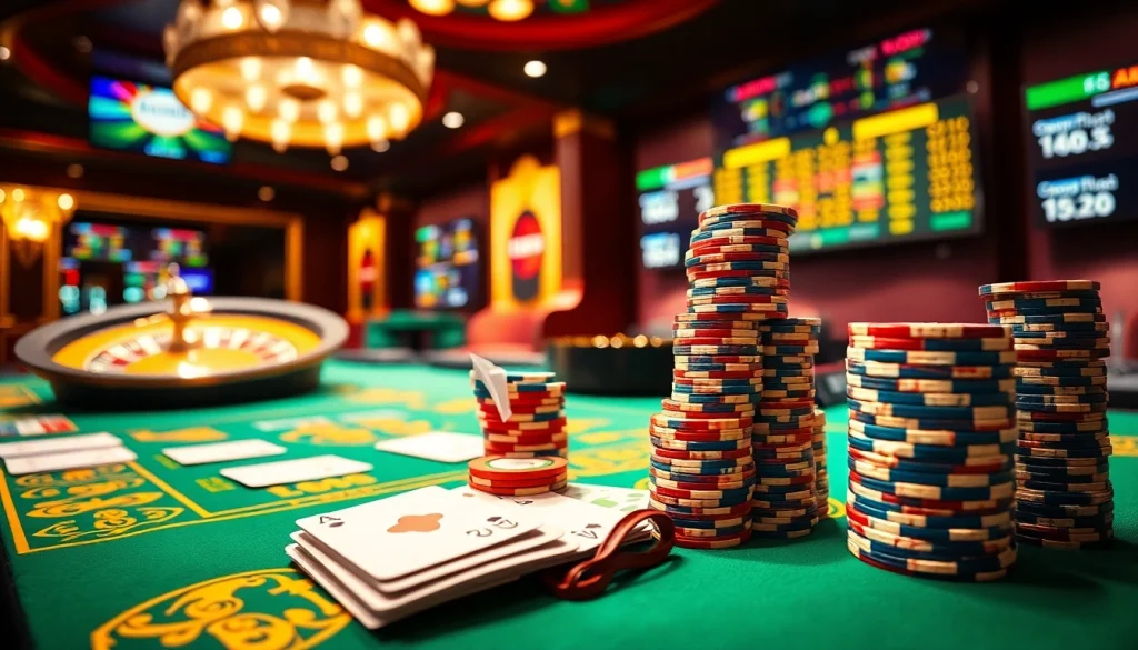 Engaging gambling scene at https://xx88.nl/ featuring vibrant casino tables and poker chips.