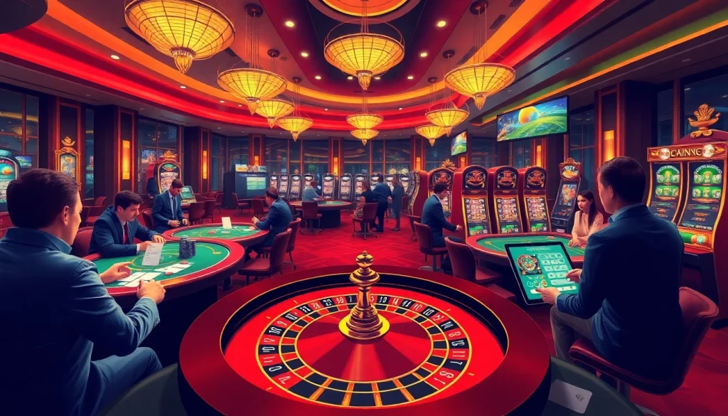 Experience thrilling games at https://go8s.bio/ with players engaging at a luxurious casino setup.