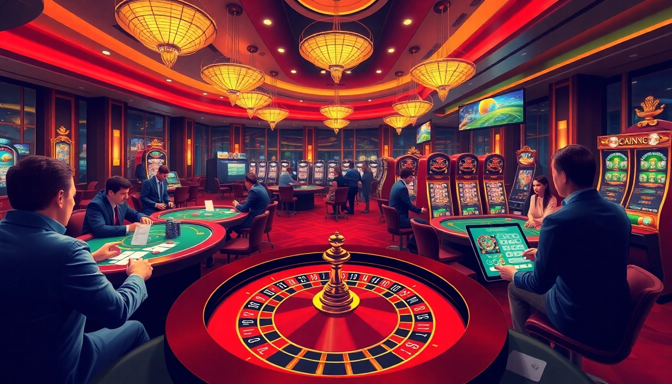 Experience thrilling games at https://go8s.bio/ with players engaging at a luxurious casino setup.