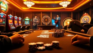 Experience the thrill of gambling at https://vaoluoitv.it.com with vibrant casino visuals showcasing poker tables.