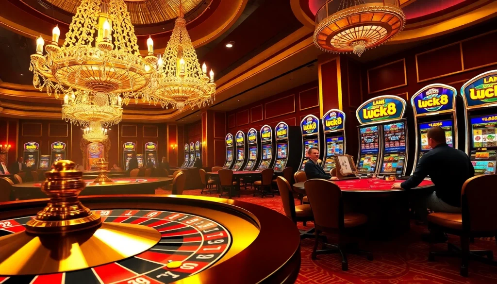 Gamblers experiencing the thrill of luck8 at an exciting casino table with vibrant roulette and poker games.