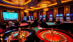 Experience the thrill of SODO with dynamic gaming tables and vibrant slot machines.
