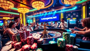 Experience excitement at vmaxgame.net with lively casino action featuring roulette and vibrant poker chips.