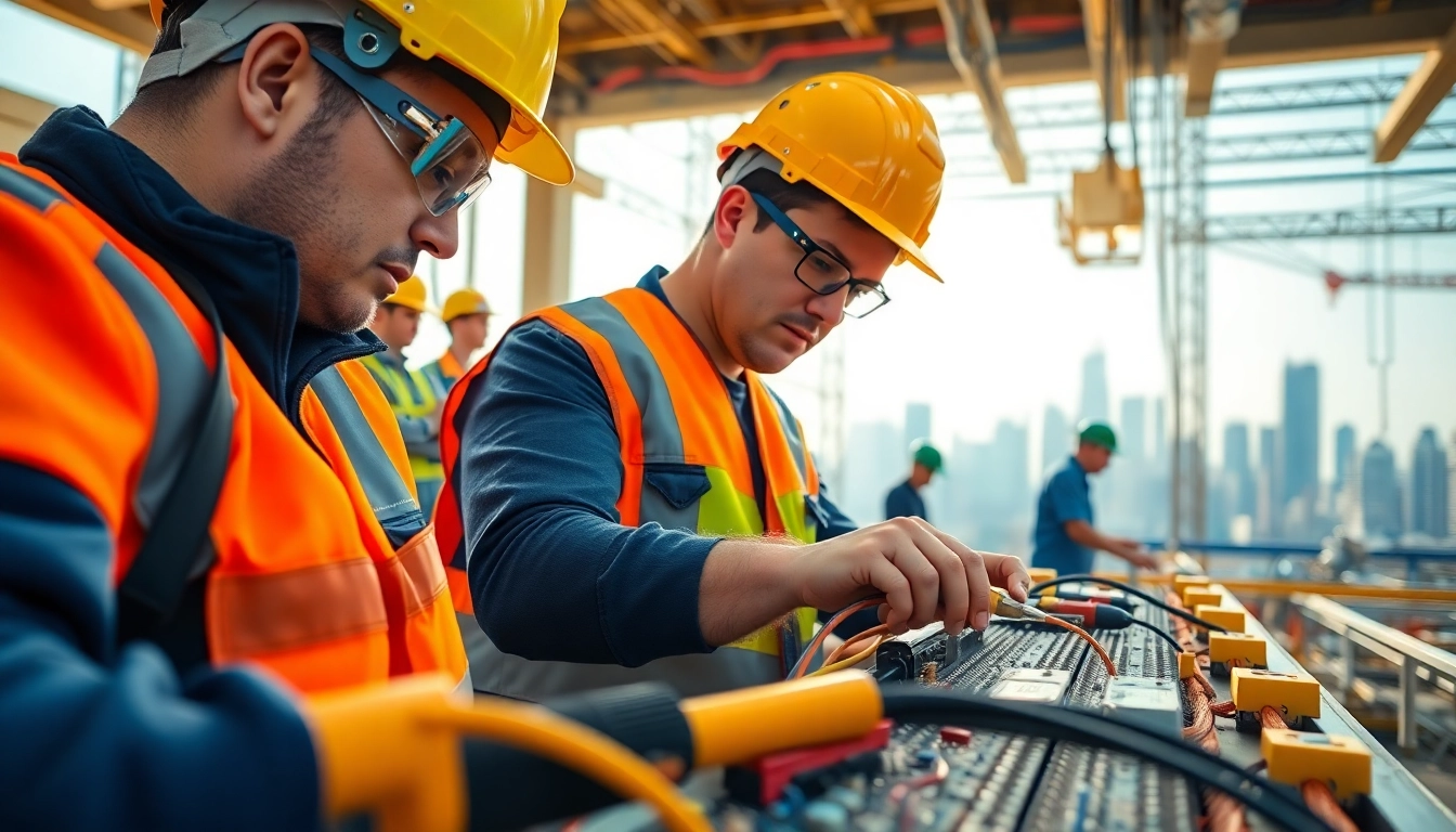 Engaged electrician apprenticeship participant working on a circuit board in a construction environment.