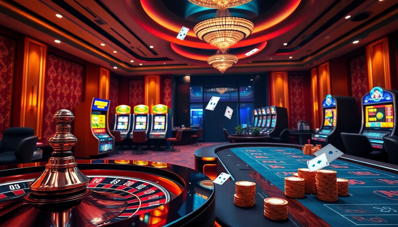 Expérience immersive de casino en ligne avec des machines à sous vibrantes et des tables de poker polies