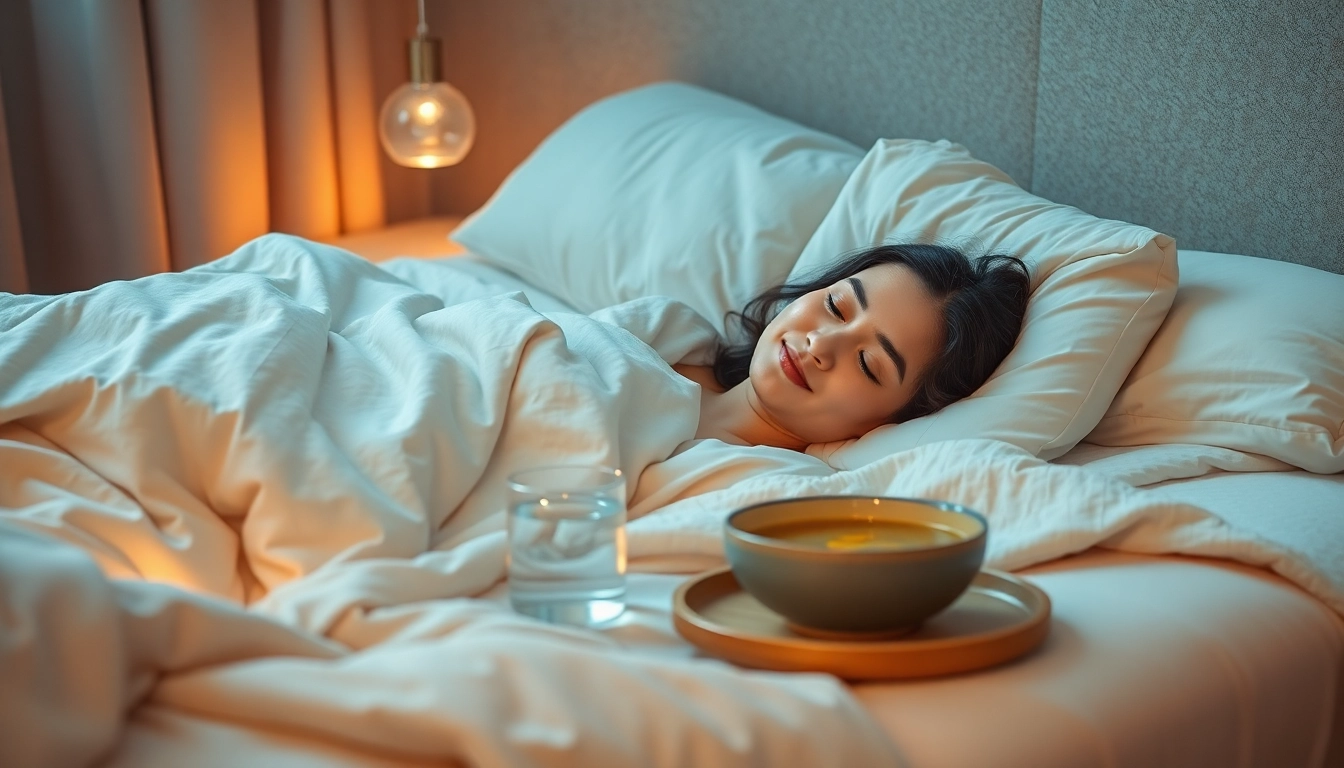 風邪を一晩で治す方法を描いた居心地の良い場面。安静にベッドで休んでいる人と回復を促すお茶とスープのある場面。